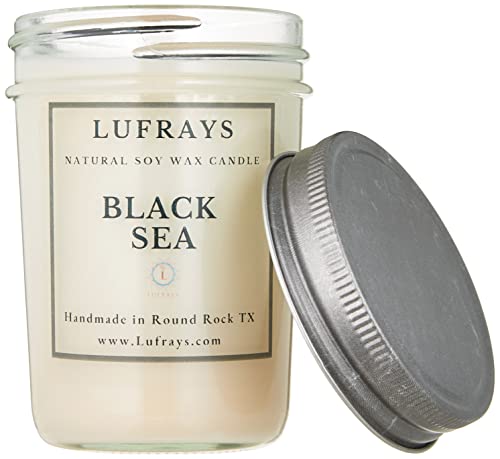 Handmade Black Sea Soy Wax Candle, scented candle in mason jelly jar with pewter lid