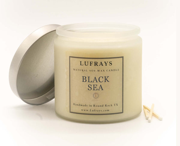 Two wick soy candle in frosted Jar Black Sea Fragrance