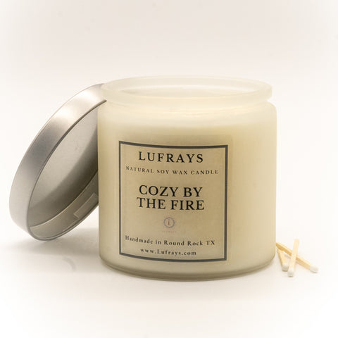 Two wick handmade soy candle in Cozy By The Fire fragrance