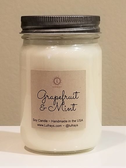 Grapefruit and Mint Handmade Soy Wax Candle 12oz