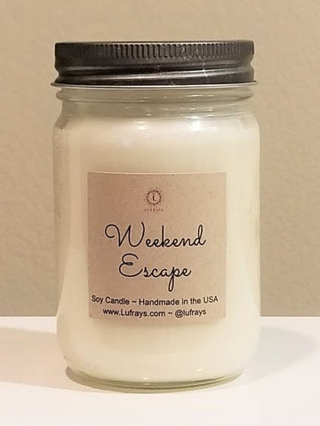 Handmade Soy Candle Mason Jar Weekend Escape 12 ounce