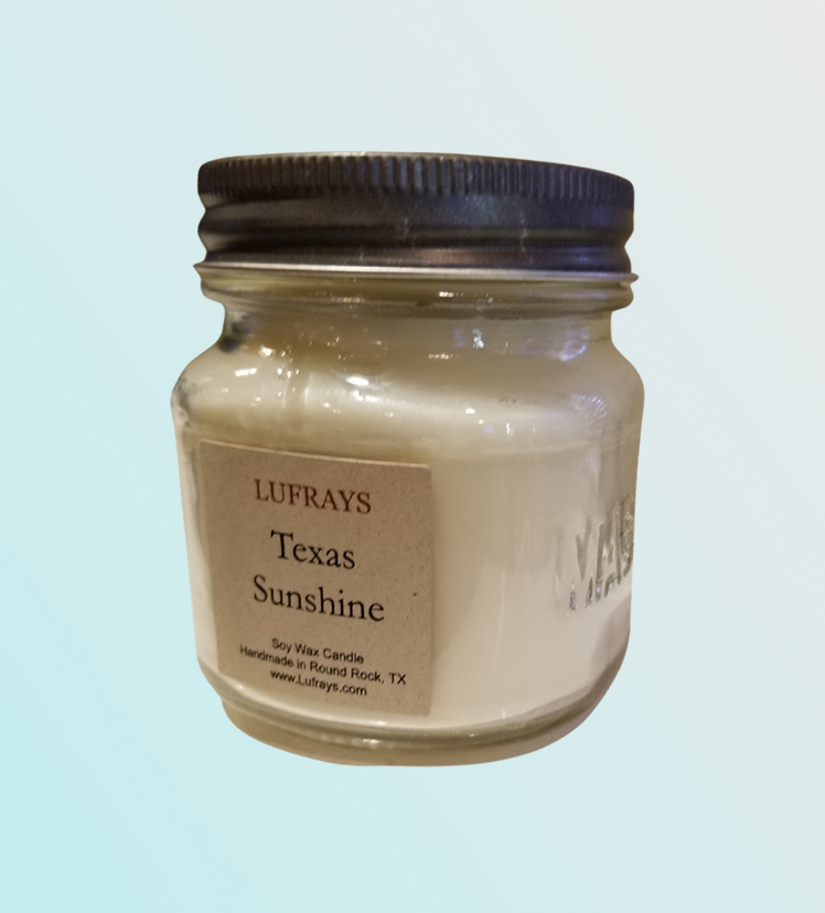 Texas Sunshine handmade soy candle in 8oz square mason jar